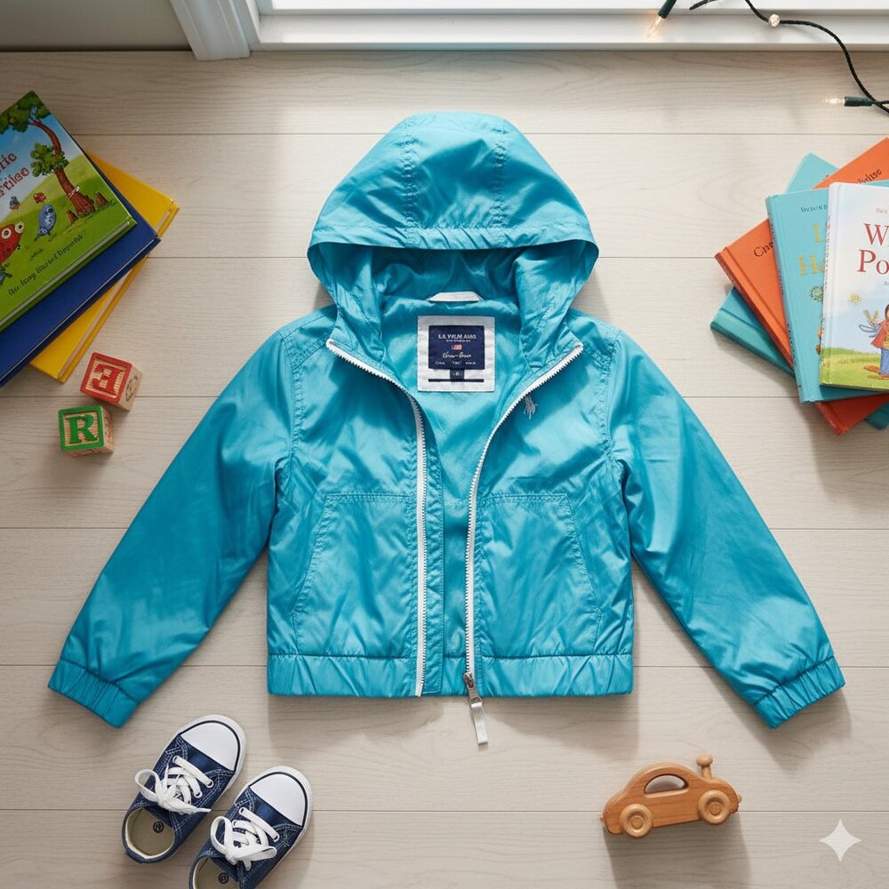 U.S. Polo Assn. Kids Hooded Rain Coat Blue Size Small